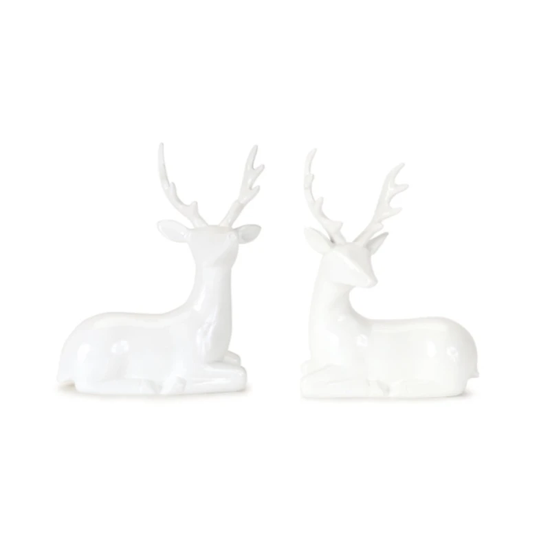 White Sitting Reindeer Statues, Set of 12