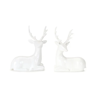 White Sitting Reindeer Statues, Set of 12