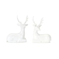 White Sitting Reindeer Statues, Set of 12