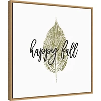 Happy Fall Leaf Stamp Framed Canvas Art Print