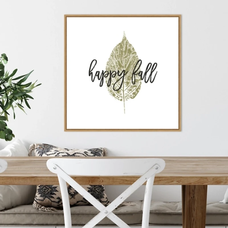 Happy Fall Leaf Stamp Framed Canvas Art Print