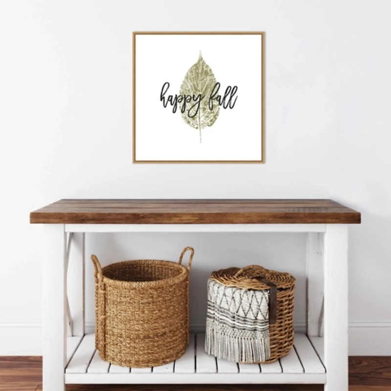Happy Fall Leaf Stamp Framed Canvas Art Print