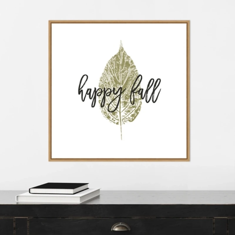 Happy Fall Leaf Stamp Framed Canvas Art Print