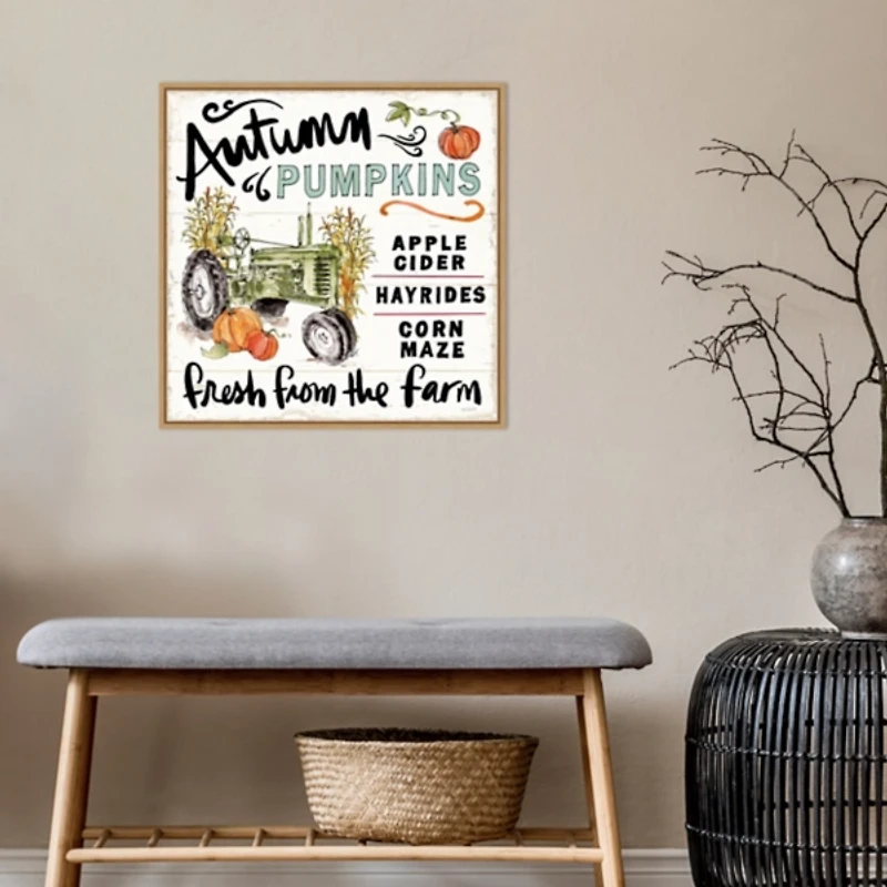 Autumn Pumpkin Tractor Framed Wall Art