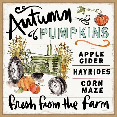 Autumn Pumpkin Tractor Framed Wall Art