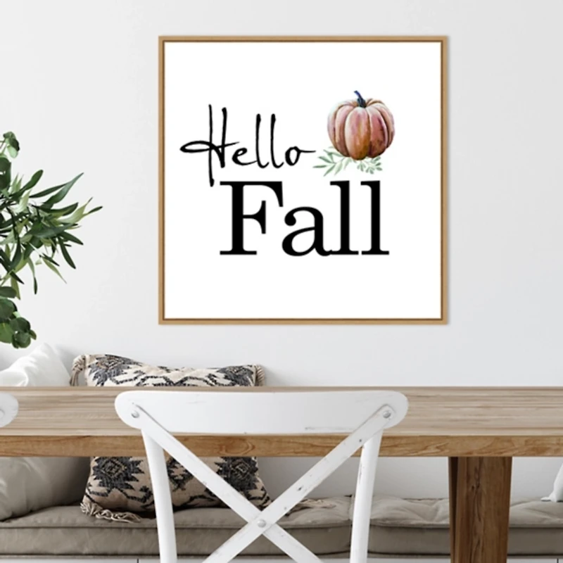 Hello Fall Pumpkin Typography Framed Wall Art