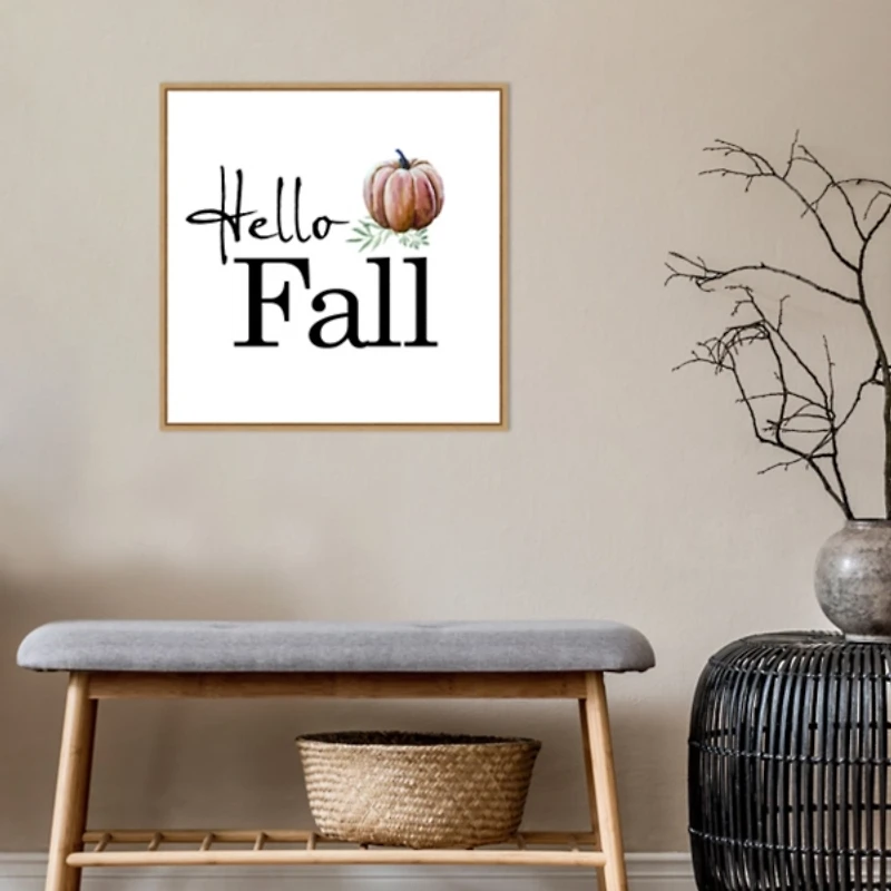 Hello Fall Pumpkin Typography Framed Wall Art