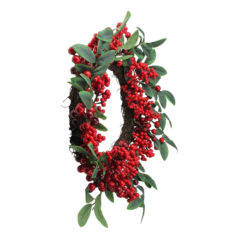 Red Berry Clusters and Leaves Christmas Wreath