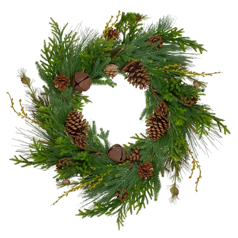 Rustic Pinecone and Jingle Bell Christmas Wreath