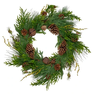 Rustic Pinecone and Jingle Bell Christmas Wreath