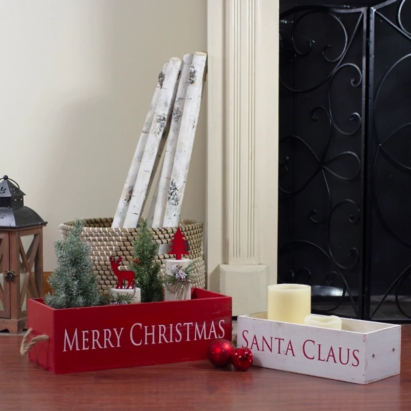 Merry Christmas Santa Claus Wood Crates, Set of 2