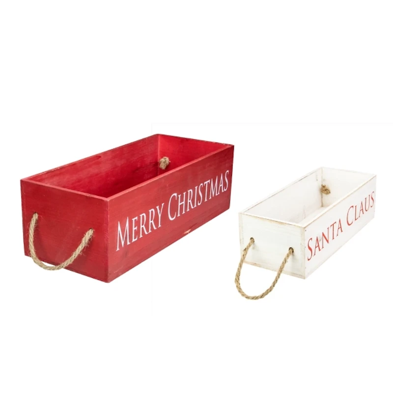Merry Christmas Santa Claus Wood Crates, Set of 2