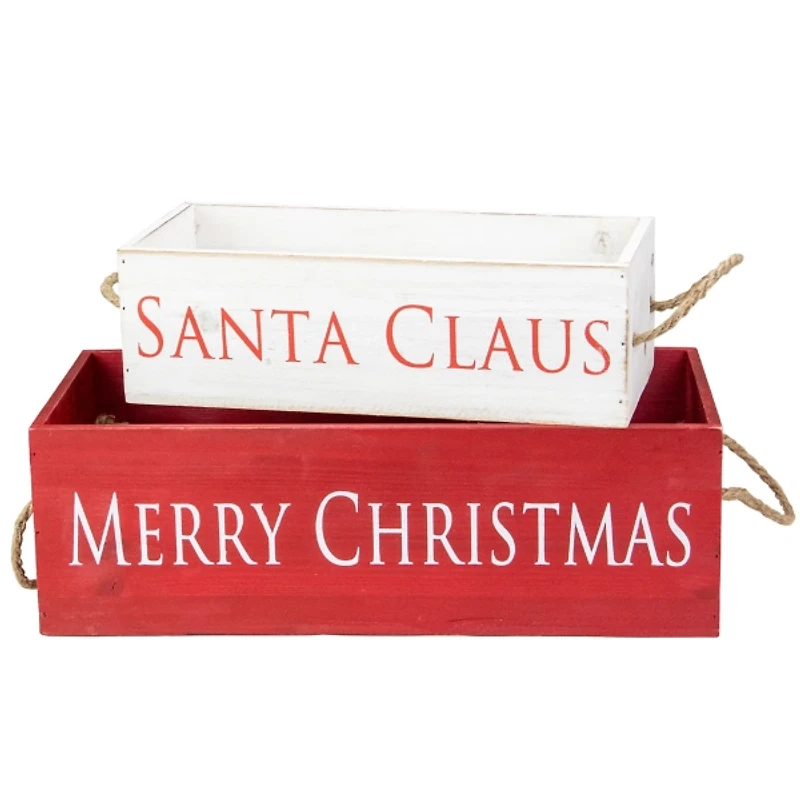 Merry Christmas Santa Claus Wood Crates, Set of 2
