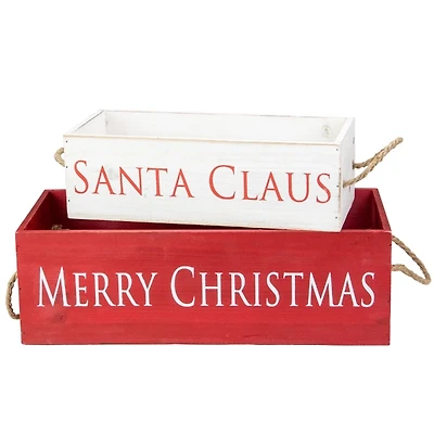 Merry Christmas Santa Claus Wood Crates, Set of 2