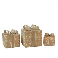 Burlap Snowflake Pre-Lit Christmas Gifts, Set of 3