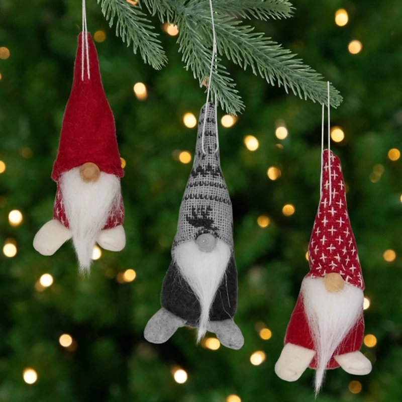 Red and Green Large Feet Gnome Ornaments, Set of 3