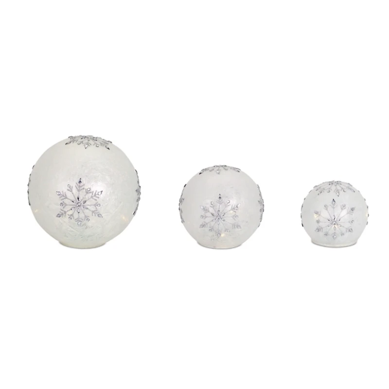 Prelit Snowflake Glass Globes, Set of 3