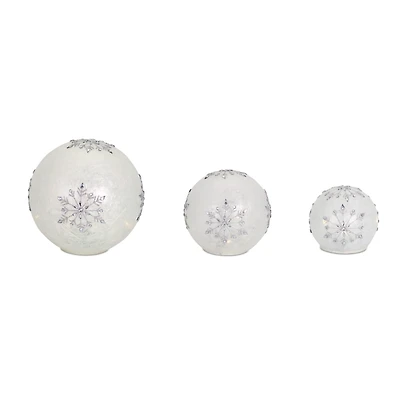 Prelit Snowflake Glass Globes, Set of 3