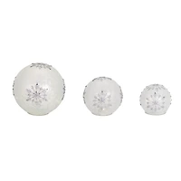 Prelit Snowflake Glass Globes, Set of 3