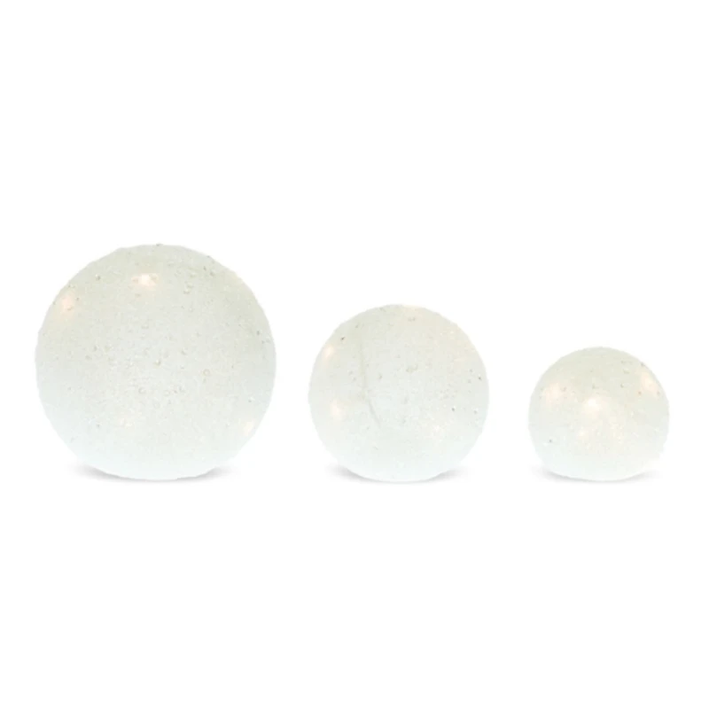 Pre-Lit Frosted White Glass Globes, Set of 3