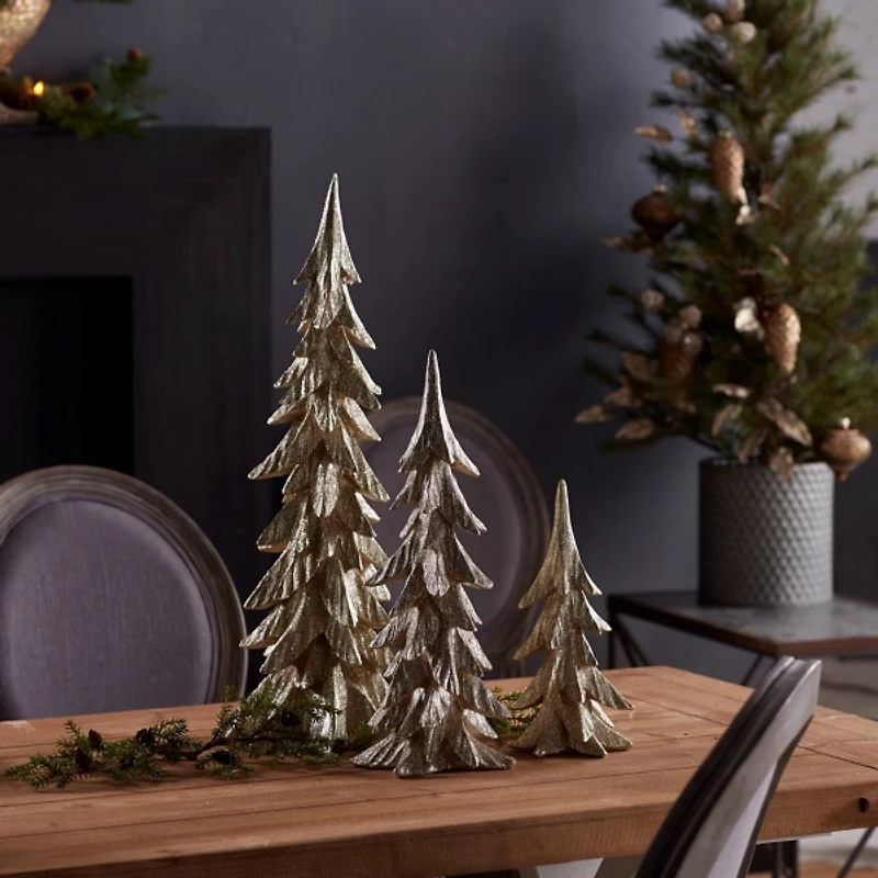 Golden Glitter Tabletop Evergreen Trees, Set of 3