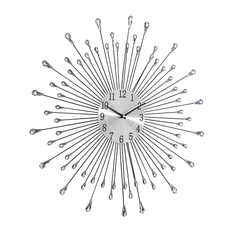 Silver Metal Sunburst Droplet Frame Clock