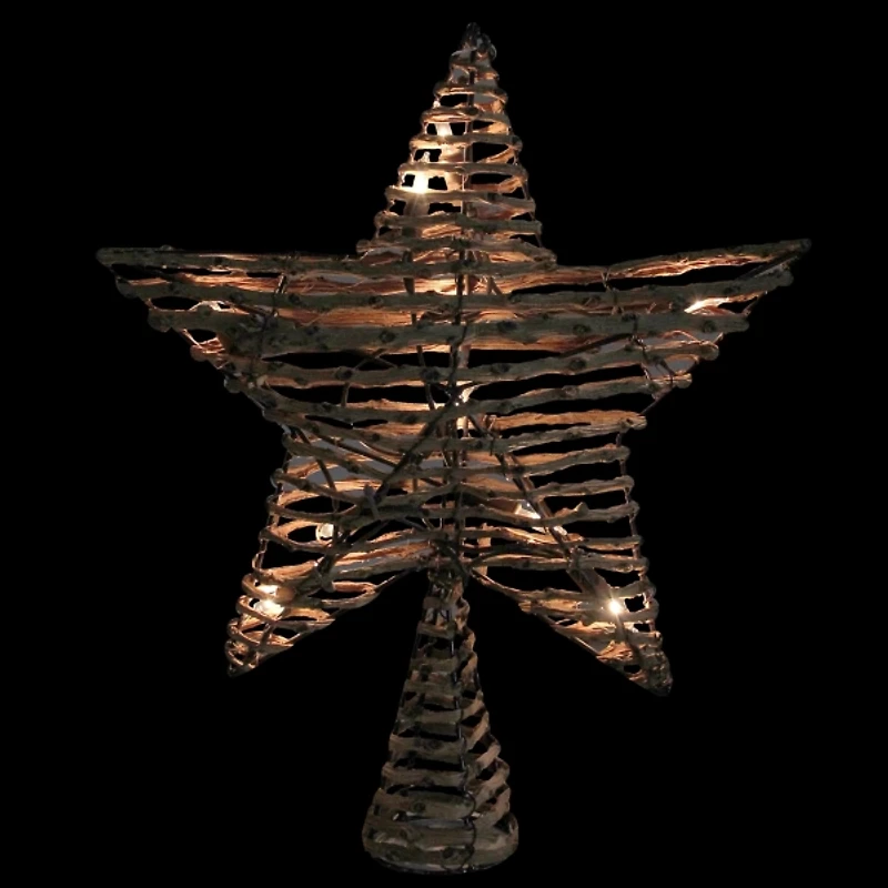 Brown Rattan Star Pre-Lit LED Tree Topper
