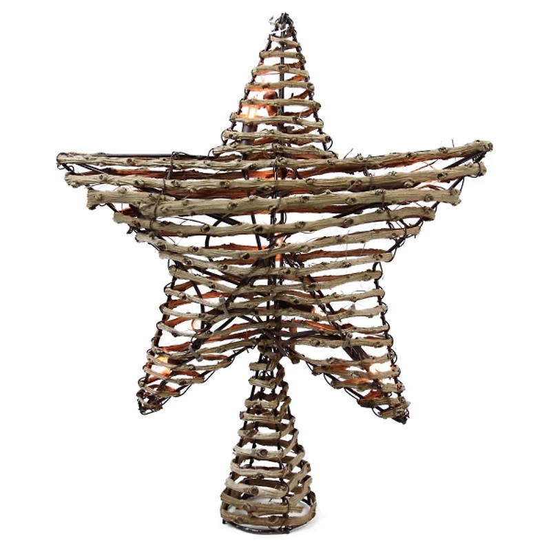 Brown Rattan Star Pre-Lit LED Tree Topper