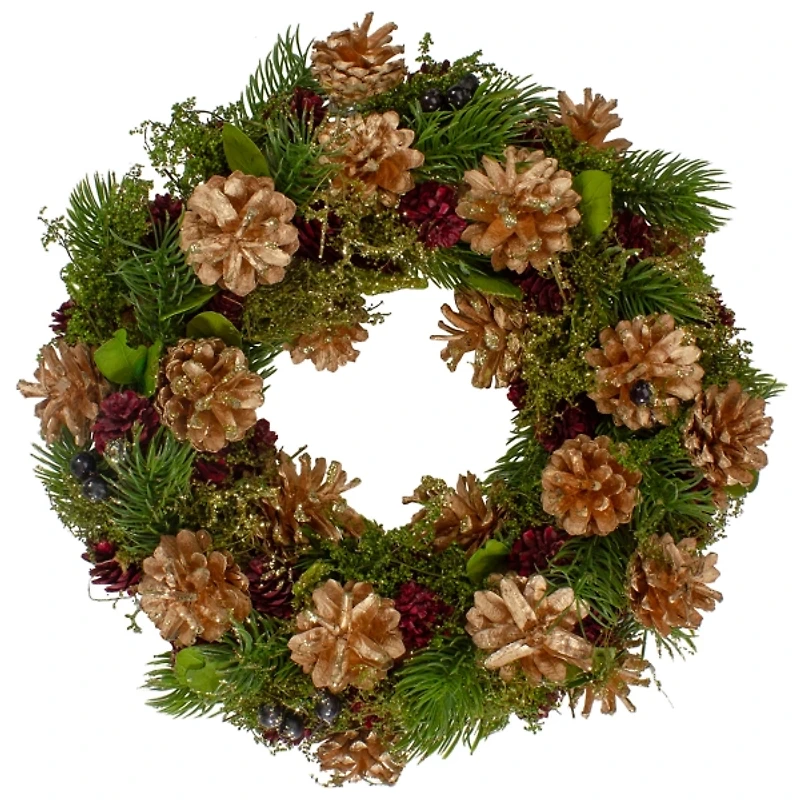 Gold and Red Glittered Pinecone Christmas Wreath