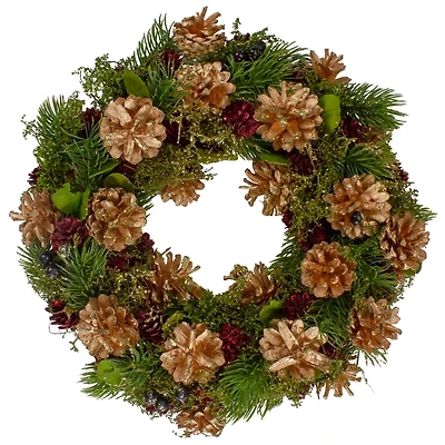 Gold and Red Glittered Pinecone Christmas Wreath