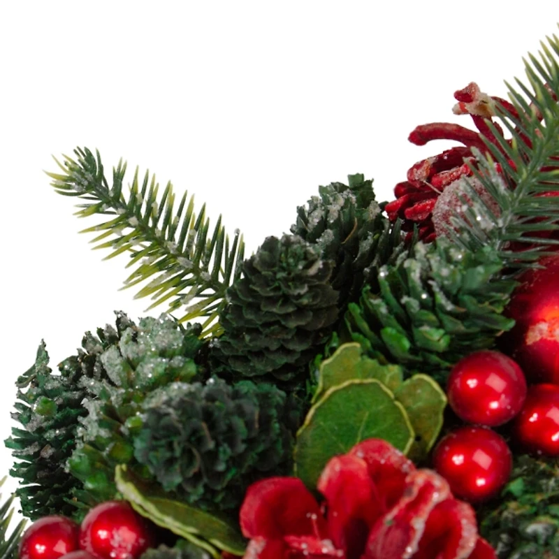 Frosted Red Ornament and Pinecone Wreath