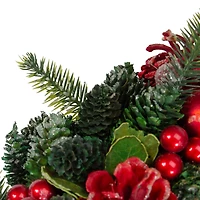 Frosted Red Ornament and Pinecone Wreath