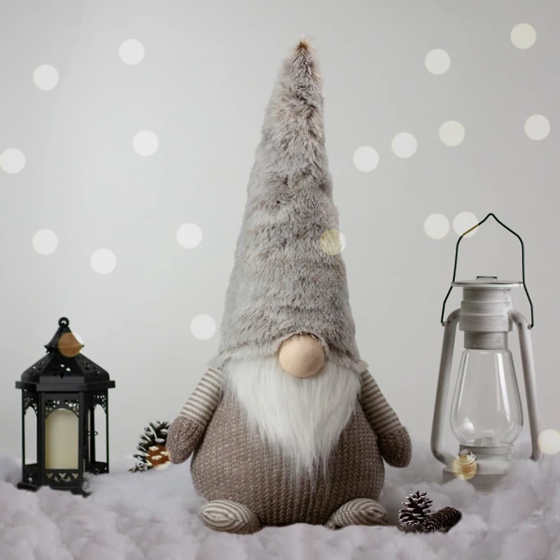 Brown and White Knit LED Gnome