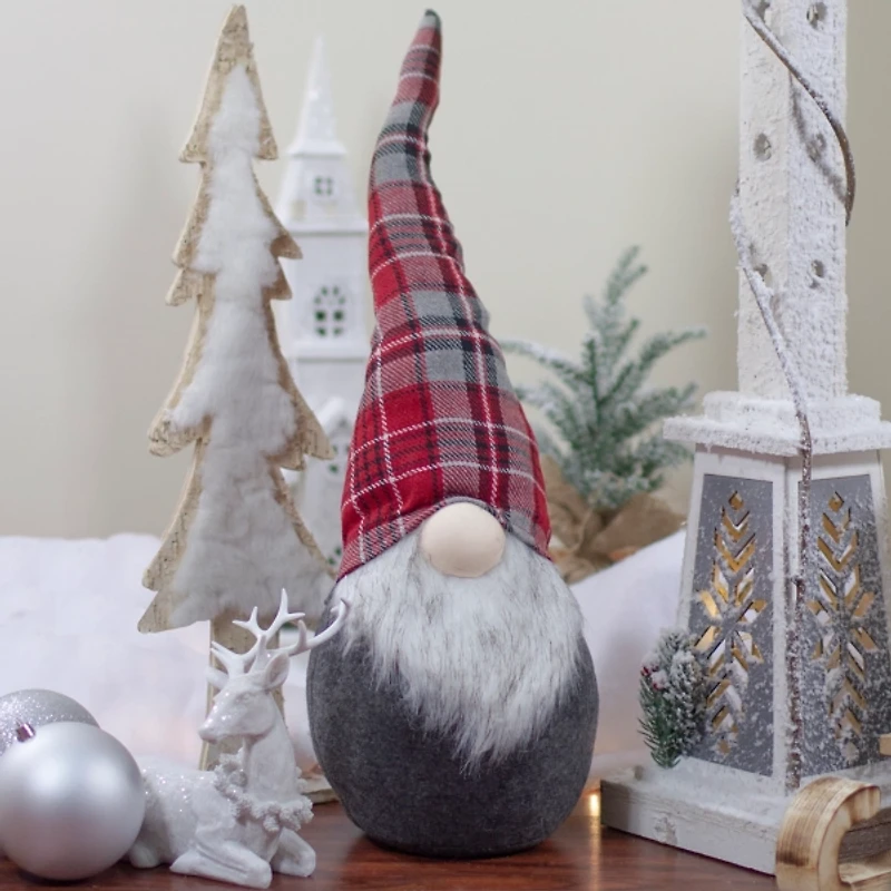 Red and Gray Plaid Hat Sitting Christmas Gnome