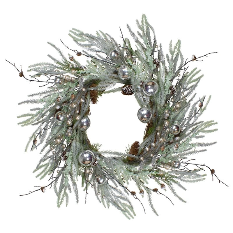 Frosted Silver Pine Christmas Wreath