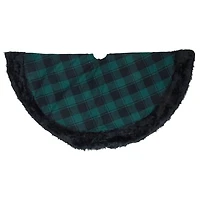 Green and Black Plaid Tree Skirt with Fur Trim