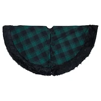 Green and Black Plaid Tree Skirt with Fur Trim