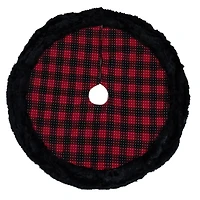 Red and Black Buffalo Plaid Tree Skirt with Fur