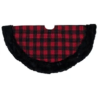Red and Black Buffalo Plaid Tree Skirt with Fur