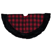 Red and Black Buffalo Plaid Tree Skirt with Fur