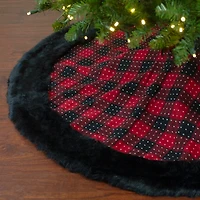 Red and Black Buffalo Plaid Tree Skirt with Fur