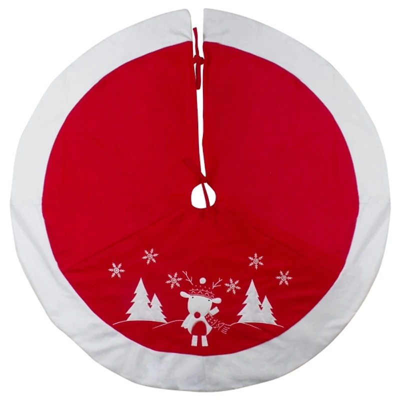 Red and White Reindeer Tree Skirt