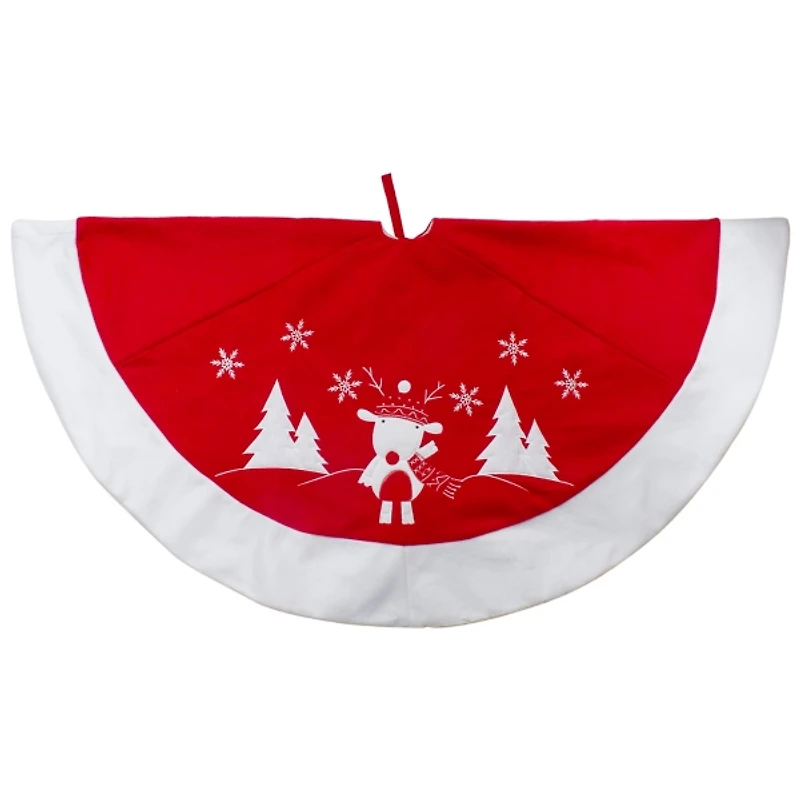 Red and White Reindeer Tree Skirt