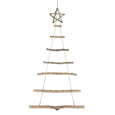 Brown Birch Wood Christmas Tree Wall Hanging