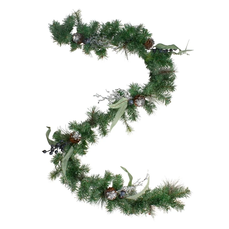 Pine, Blueberry, and Iced Twig Christmas Garland
