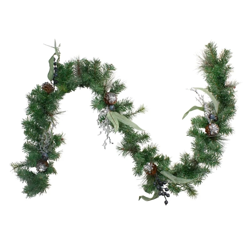 Pine, Blueberry, and Iced Twig Christmas Garland