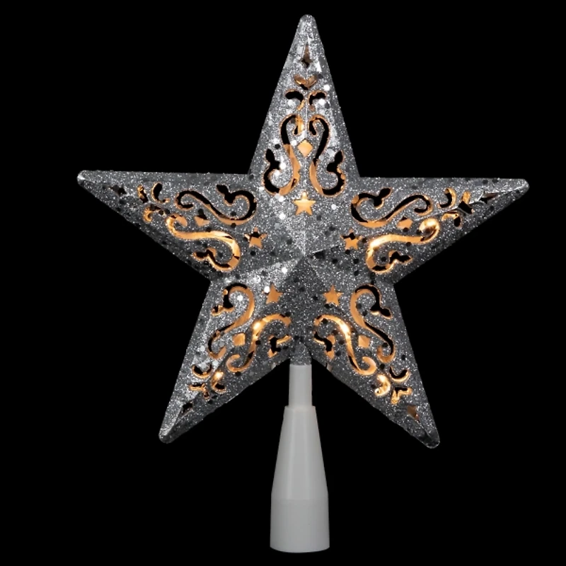 LED Silver Glitter Star Christmas Tree Topper