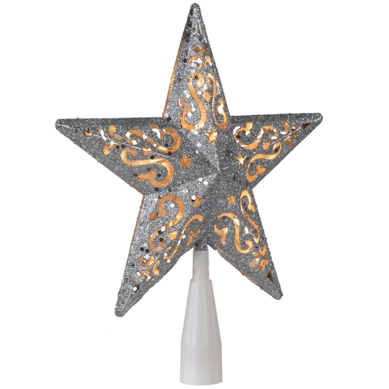 LED Silver Glitter Star Christmas Tree Topper