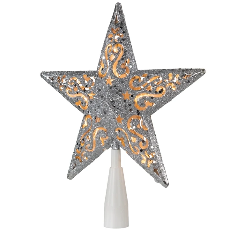 LED Silver Glitter Star Christmas Tree Topper