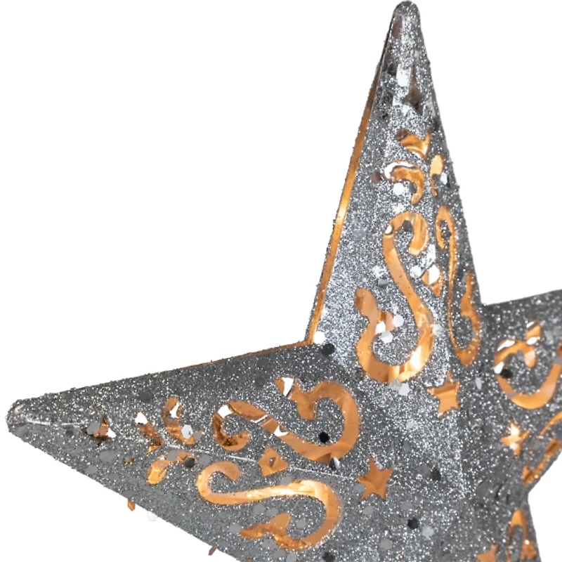 LED Silver Glitter Star Christmas Tree Topper